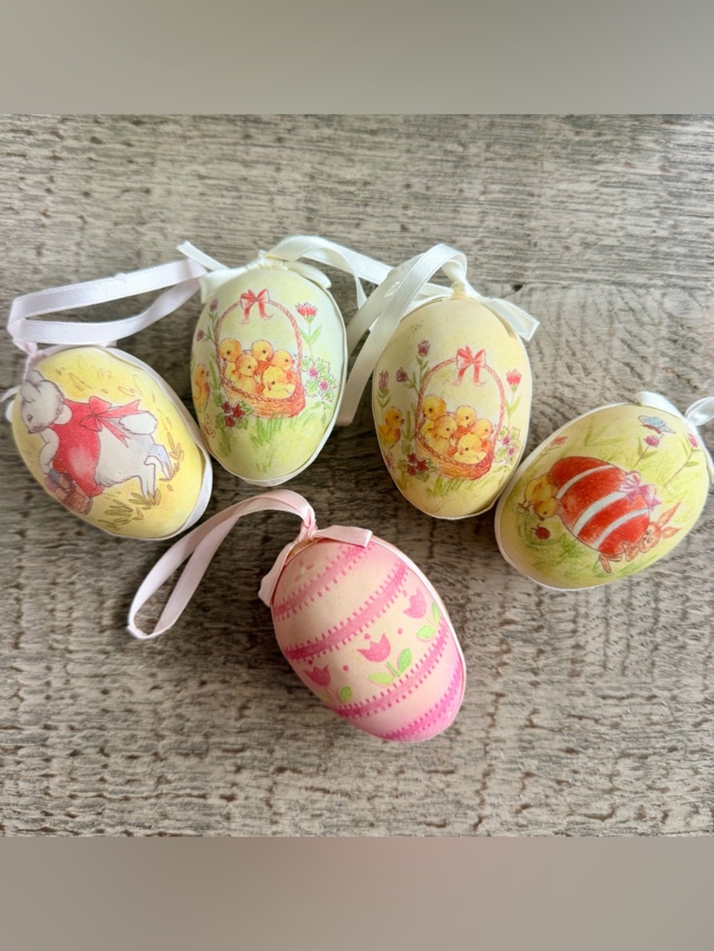 Vintage Paper Easter Eggs (5) Hanging Taiwan Collectible Holiday Chicks Bunnies